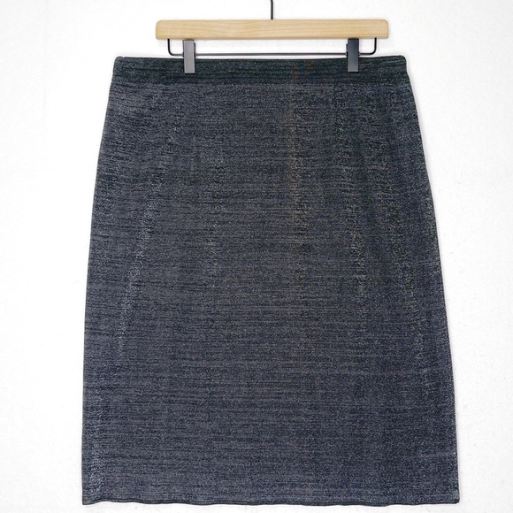 Misook Collection Metallic Gray Silver Elastic Waist Knit Pencil Skirt Size 1X - Picture 1 of 5